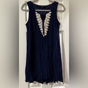 Navy Sleeveless Dress with Lace Detail